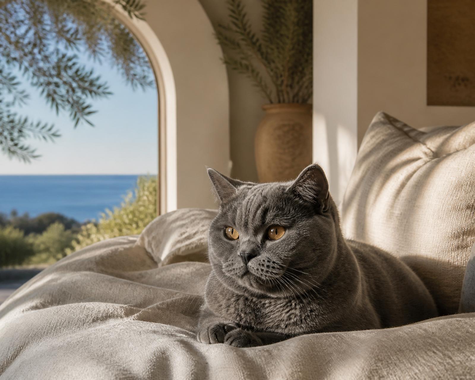 A content cat resting in a sunlit Cyprus villa